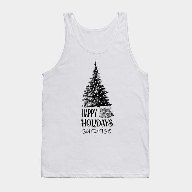 Happy Holidays with Cat Tank Top by Biophilia